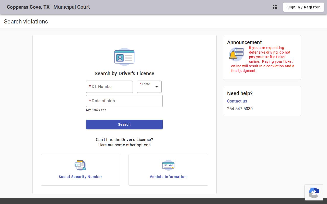 Copperas Cove criminal records municipal court search modes
