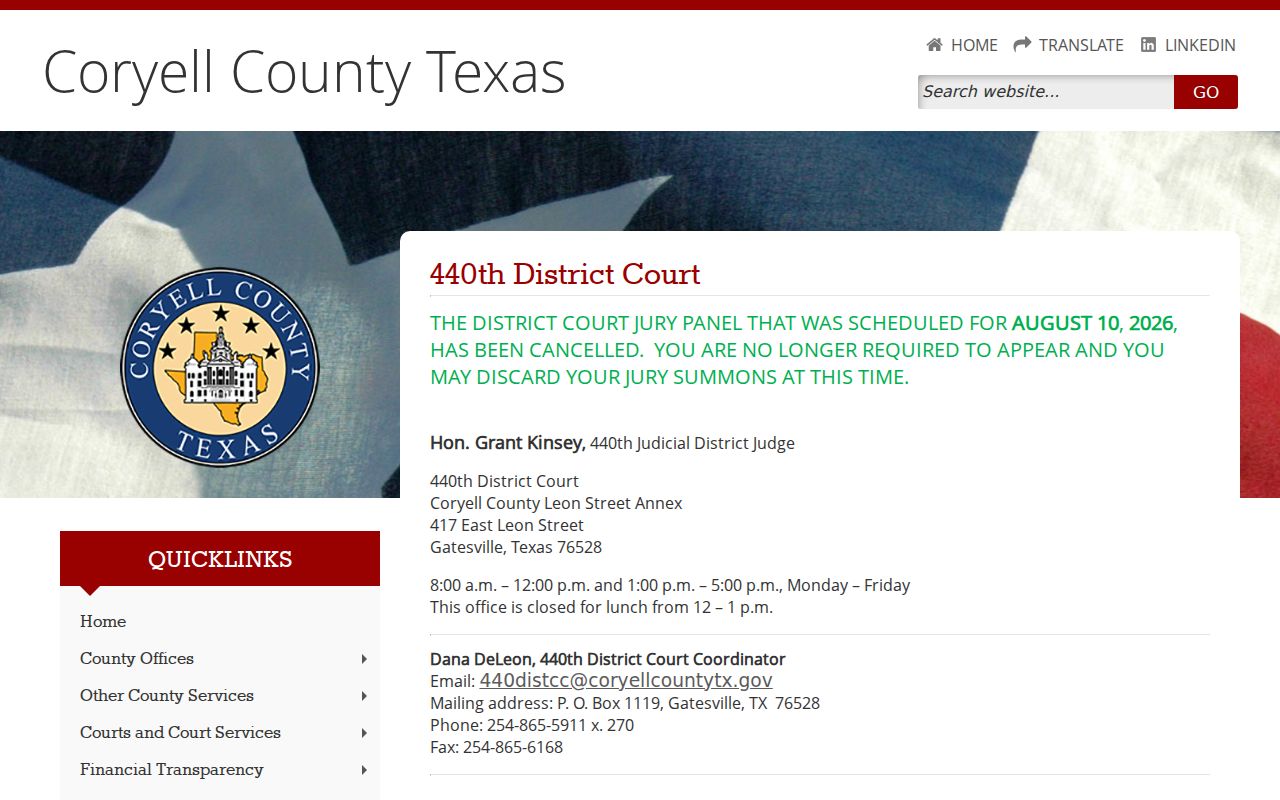 Coryell County criminal court case dockets at the 440th District Court