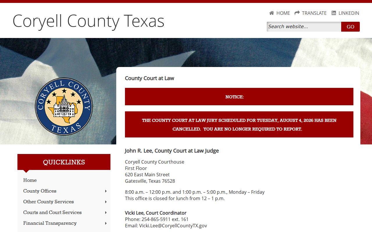 Coryell County criminal court case misdemeanor docket page
