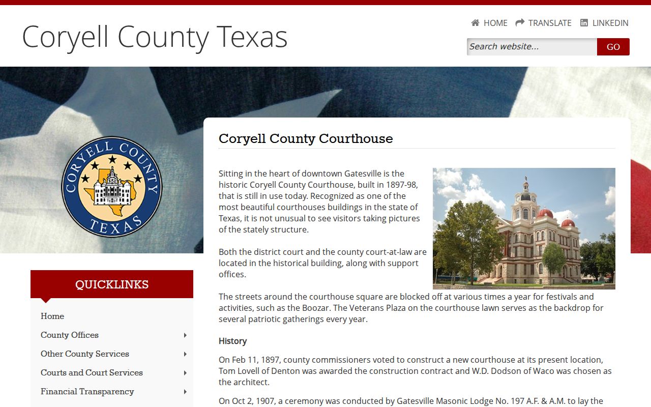 Coryell County historic courthouse official webpage