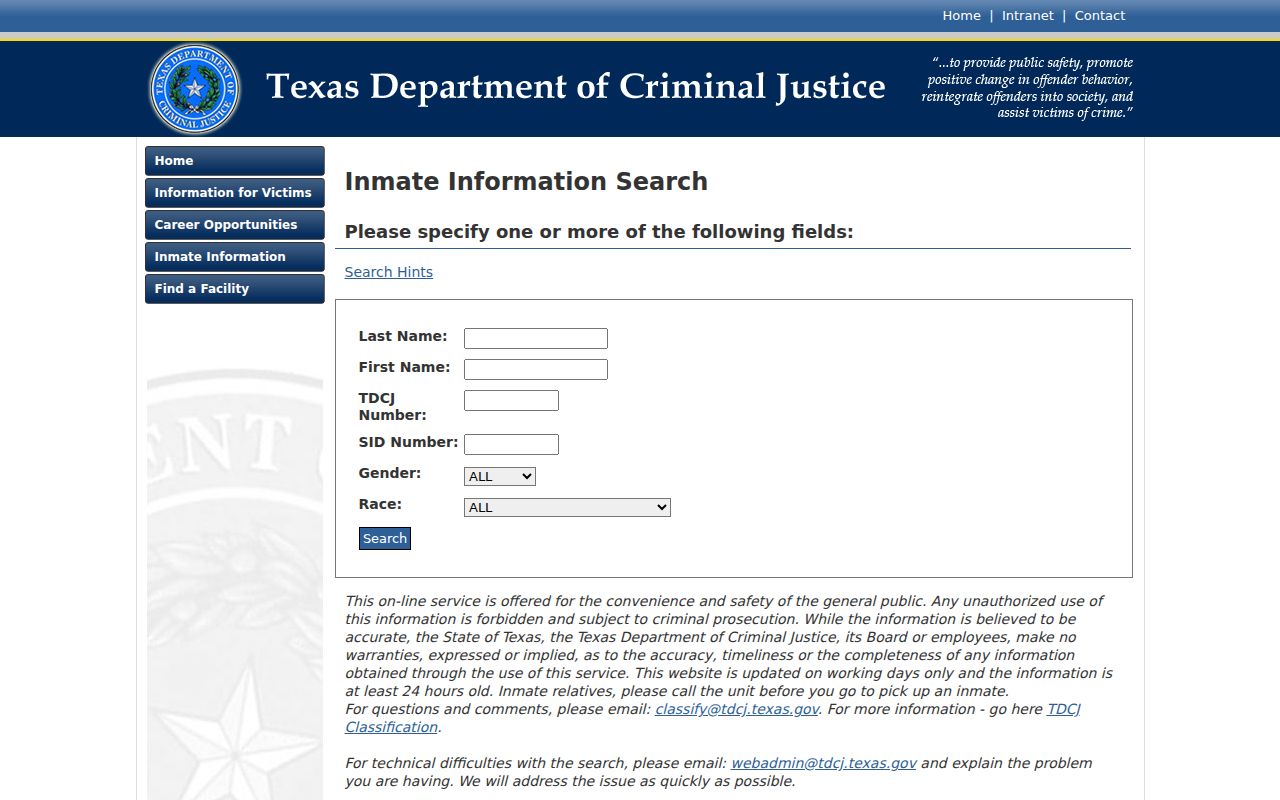 Texas Department of Criminal Justice inmate search