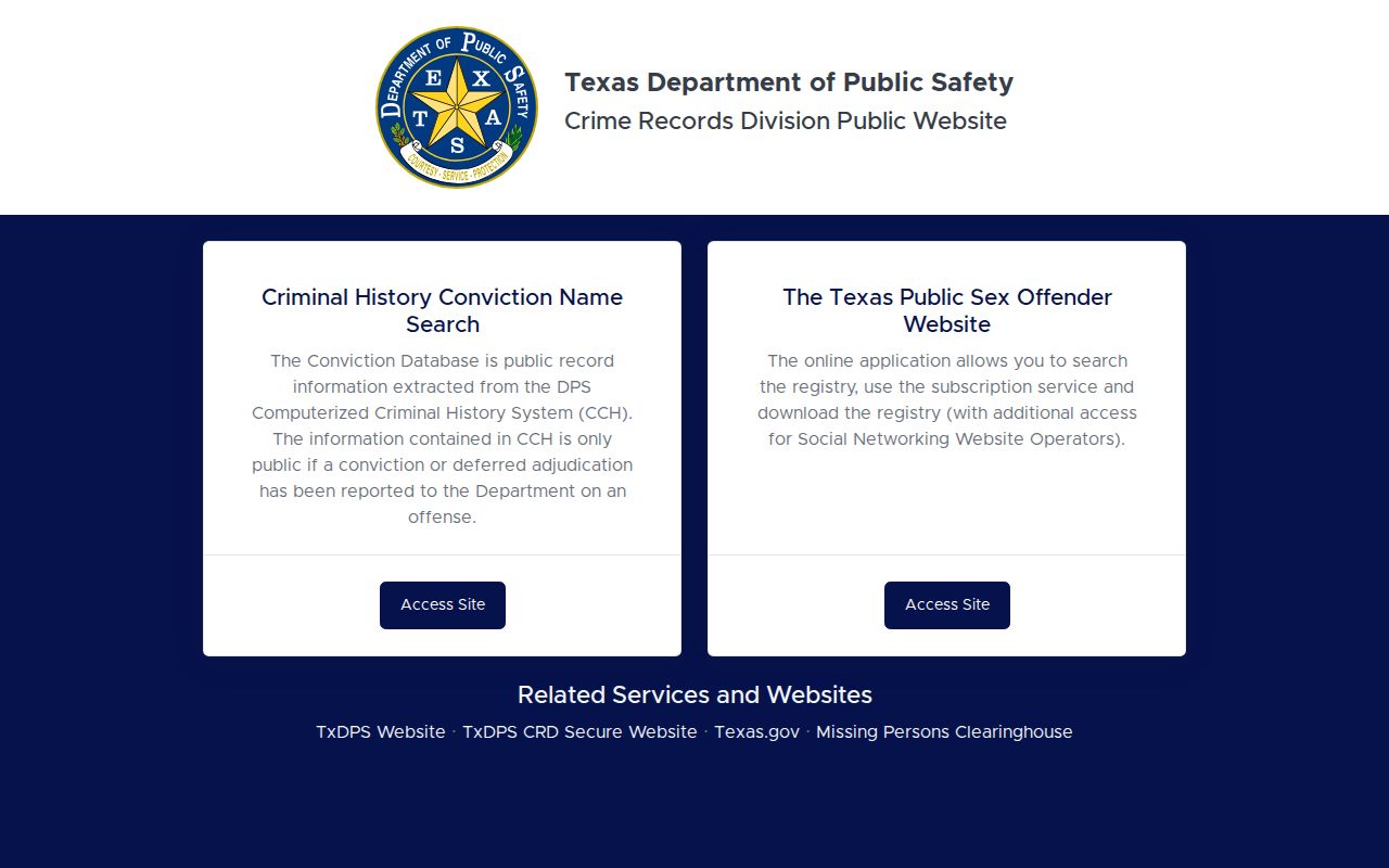 Texas DPS public criminal history search portal