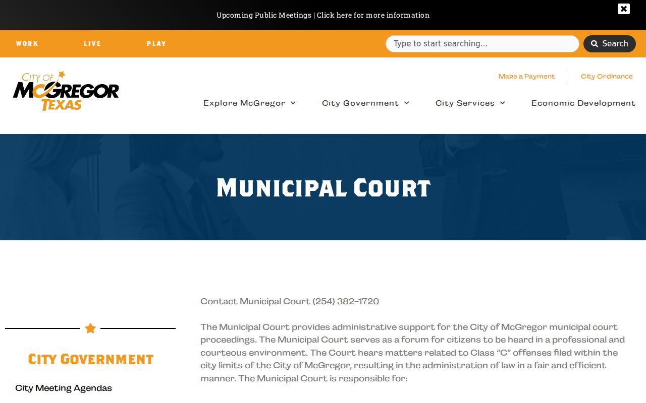 McGregor criminal records Municipal Court procedures page
