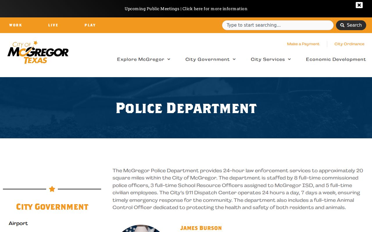 McGregor criminal records Police Department information page